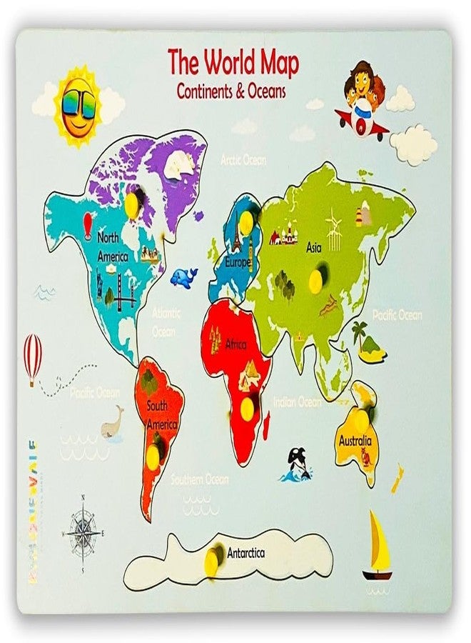 Khilonewale Kid's Wooden World Map Puzzle, Educational Activity for Kids, Toddlers and Preschoolers - Image 2